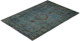 Contemporary Hand Knotted Overdyed Blue Area Rug 4' 2" x 6' 0"