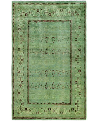 Overdyed Hand-Knotted Wool Modern-Contemporary Green Area Rug 4' 9" x 7' 8"