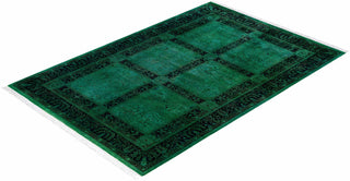 Overdyed Hand-Knotted Wool Modern-Contemporary Green Area Rug 4' 8" x 6' 10"