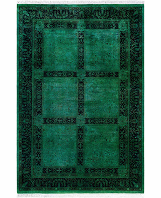 Overdyed Hand-Knotted Wool Modern-Contemporary Green Area Rug 4' 8" x 6' 10"