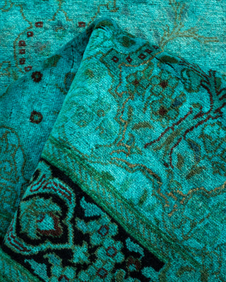 Contemporary Hand Knotted Overdyed Blue Runner 3' 1" x 13' 0"