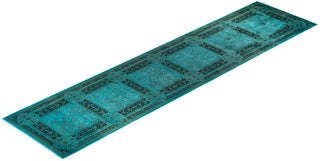 Contemporary Hand Knotted Overdyed Blue Runner 3' 1" x 13' 0"