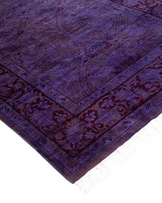 Modern Overdyed Hand Knotted Wool Purple Runner 2' 5" x 10' 2"