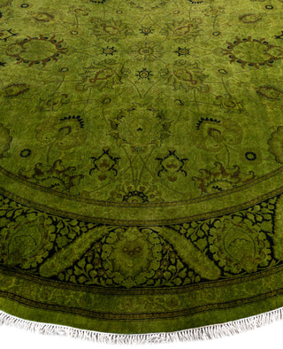 Contemporary Overdyed Wool Hand Knotted Green Round Area Rug 9' 1" x 9' 1"