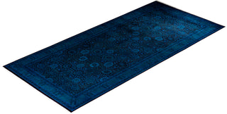Modern Overdyed Hand Knotted Wool Blue Area Rug 6' 3" x 13' 9"