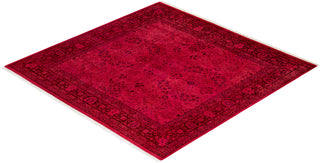 Modern Overdyed Hand Knotted Wool Pink Square Area Rug 6' 1" x 6' 2"