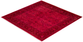 Contemporary Hand-Knotted Overdyed Pink Square Area Rug 6' 1" x 6' 2"