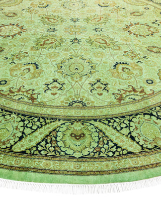 Contemporary Overdyed Wool Hand Knotted Green Round Area Rug 9' 1" x 9' 1"