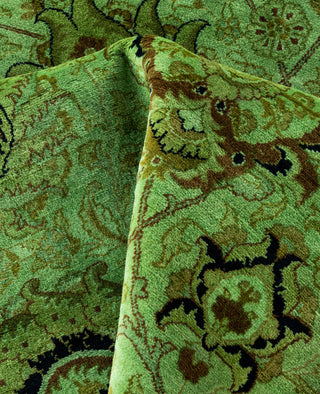 Contemporary Overdyed Wool Hand Knotted Green Round Area Rug 9' 1" x 9' 1"