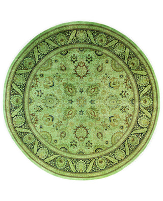 Contemporary Overdyed Wool Hand Knotted Green Round Area Rug 9' 1" x 9' 1"