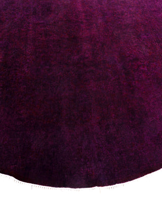 Contemporary Overdyed Wool Hand Knotted Purple Round Area Rug 6' 1" x 6' 1"