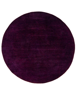 Contemporary Overdyed Wool Hand Knotted Purple Round Area Rug 6' 1" x 6' 1"