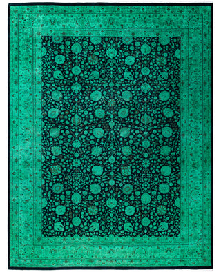 Overdyed Hand-Knotted Wool Modern-Contemporary Green Area Rug 9' 2" x 11' 10"