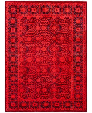 Overdyed Hand-Knotted Wool Modern-Contemporary Pink Area Rug 4' 2" x 5' 7"