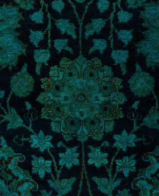 Contemporary Overdyed Wool Hand Knotted Green Runner 3' 2" x 12' 1"