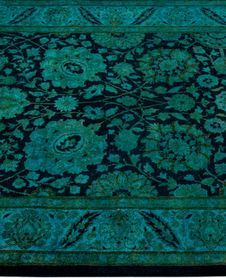 Contemporary Overdyed Wool Hand Knotted Green Runner 3' 2" x 12' 1"