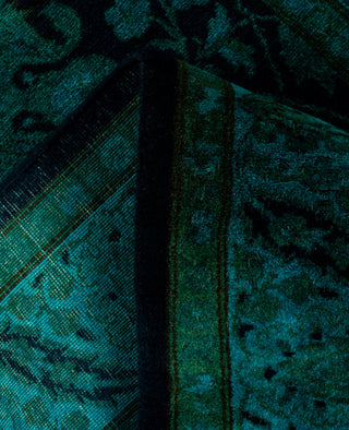 Contemporary Overdyed Wool Hand Knotted Green Runner 3' 2" x 12' 1"