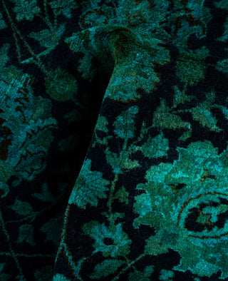 Contemporary Overdyed Wool Hand Knotted Green Runner 3' 2" x 12' 1"