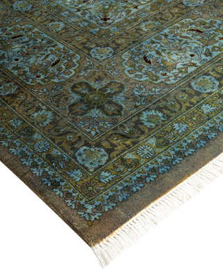 Modern Overdyed Hand Knotted Wool Green Area Rug 6' 1" x 9' 9"