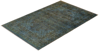 Contemporary Hand-Knotted Overdyed Green Area Rug 6' 1" x 9' 9"