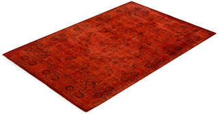 Contemporary Overdyed Wool Hand Knotted Red Area Rug 4' 2" x 6' 2"