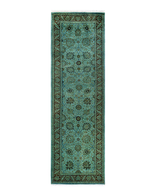 Contemporary Fine Vibrance Green Wool Area Rug 3' 1" x 10' 1"