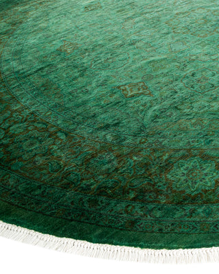 Contemporary Hand-Knotted Overdyed Green Round Area Rug 7' 8" x 7' 10"