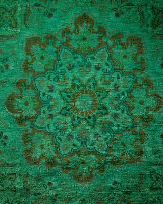 Contemporary Hand-Knotted Overdyed Green Round Area Rug 7' 8" x 7' 10"