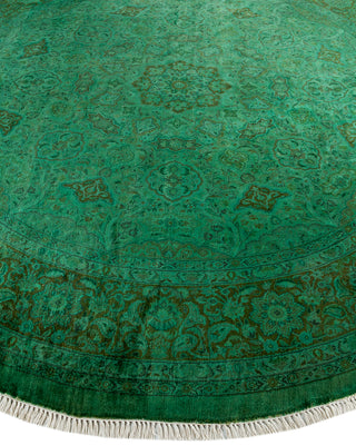 Contemporary Hand-Knotted Overdyed Green Round Area Rug 7' 8" x 7' 10"