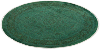Contemporary Hand-Knotted Overdyed Green Round Area Rug 7' 8" x 7' 10"