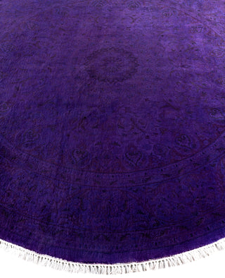Contemporary Overdyed Wool Hand Knotted Purple Round Area Rug 6' 8" x 6' 8"