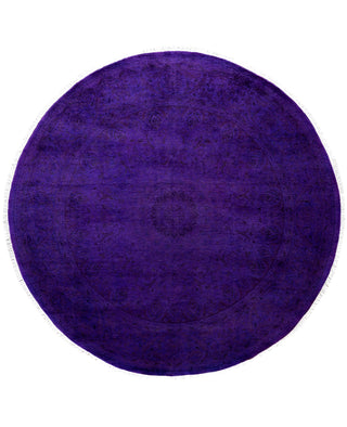 Contemporary Overdyed Wool Hand Knotted Purple Round Area Rug 6' 8" x 6' 8"