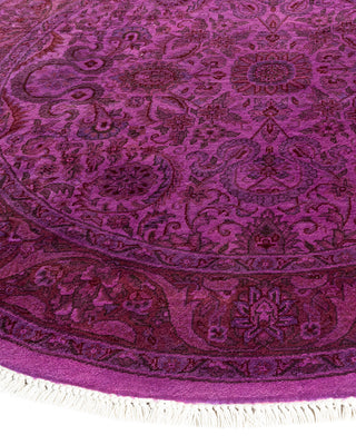 Modern Overdyed Hand Knotted Wool Purple Round Area Rug 4' 3" x 4' 3"