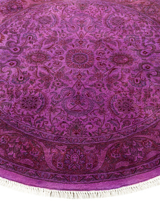 Modern Overdyed Hand Knotted Wool Purple Round Area Rug 4' 3" x 4' 3"