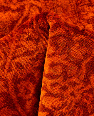 Contemporary Overdyed Wool Hand Knotted Orange Round Area Rug 5' 0" x 5' 0"