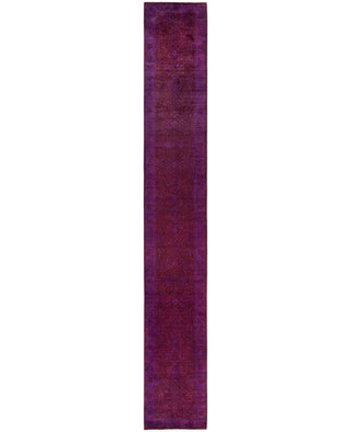 Contemporary Overdyed Wool Hand Knotted Purple Runner 2' 8" x 18' 5"