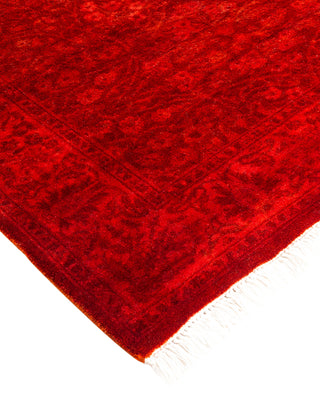 Contemporary Hand-Knotted Overdyed Red Runner 2' 7" x 20' 9"