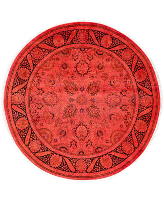 Contemporary Overdyed Wool Hand Knotted Pink Round Area Rug 6' 1" x 6' 1"