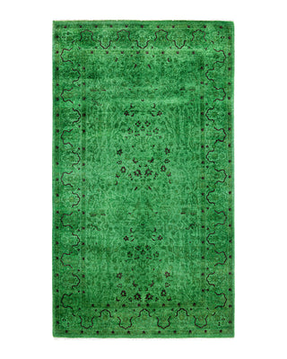 Contemporary Overyed Wool Hand Knotted Green Area Rug 3' 2" x 5' 7"
