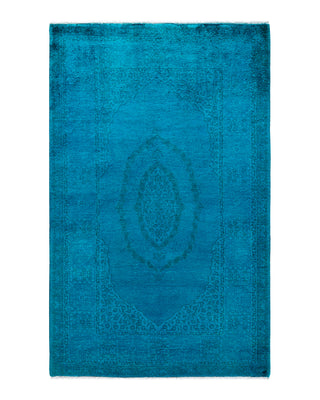Contemporary Overyed Wool Hand Knotted Blue Area Rug 3' 2" x 5' 1"