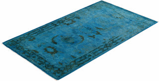 Contemporary Hand-Knotted Overdyed Blue Area Rug 3' 2" x 5' 6"