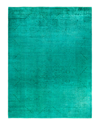 Contemporary Overyed Wool Hand Knotted Green Area Rug 9' 3" x 12' 1"