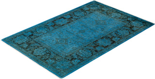 Modern Overdyed Hand Knotted Wool Blue Area Rug 4' 1" x 6' 3"