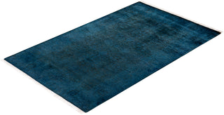 Modern Overdyed Hand Knotted Wool Blue Area Rug 3' 2" x 5' 1"