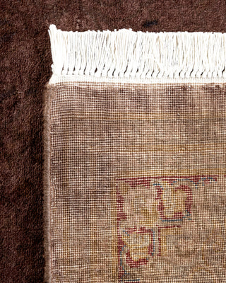 Contemporary Hand Knotted Overdyed Brown Runner 3' 0" x 8' 10"