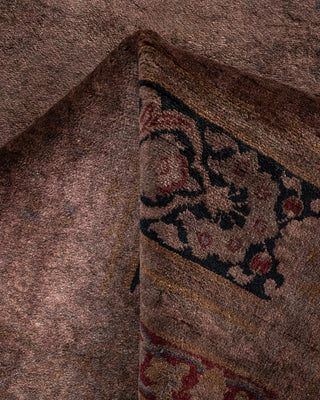 Contemporary Hand Knotted Overdyed Brown Runner 3' 0" x 8' 10"