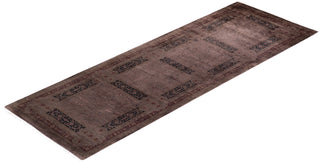 Modern Overdyed Hand Knotted Wool Brown Runner 3' 0" x 8' 10"