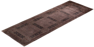Contemporary Hand Knotted Overdyed Brown Runner 3' 0" x 8' 10"