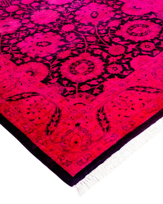 Modern Overdyed Hand Knotted Wool Pink Runner 3' 1" x 11' 0"