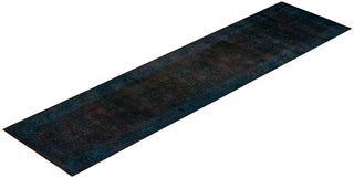Contemporary Hand Knotted Overdyed Blue Runner 3' 1" x 12' 4"